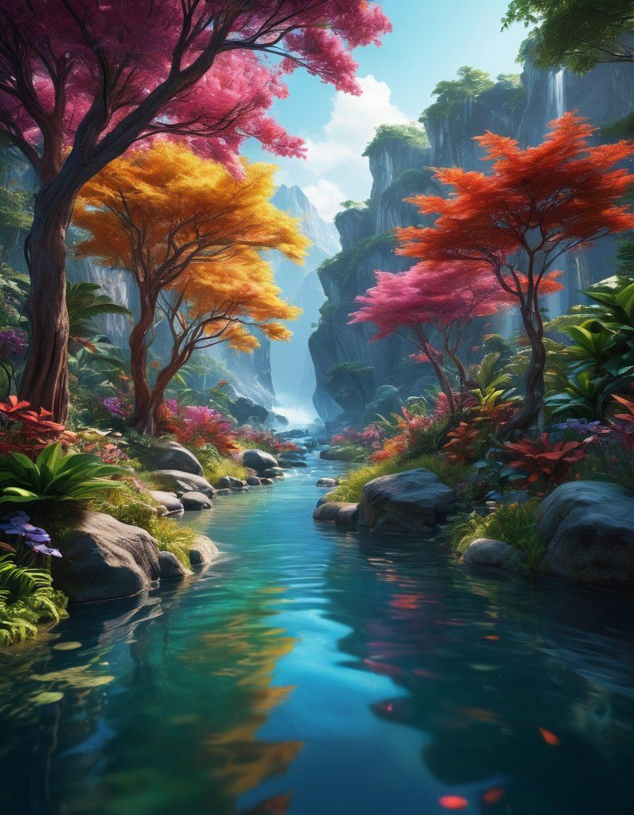 A vibrant and immersive 360-degree digital landscape featuring couples engaging in intimate and sensual experiences within a high-tech environment. Incorporate rich colors that evoke romance and passion, with ethereal glowing elements that suggest connection and interaction. Surround the scene with futuristic technology, like holograms and virtual reality visuals, that enhance the sense of being in a digital world. Mix in nature elements like flowing water or lush greenery, blending the virtual and the organic. super-realistic. vibrant colors. 3D.